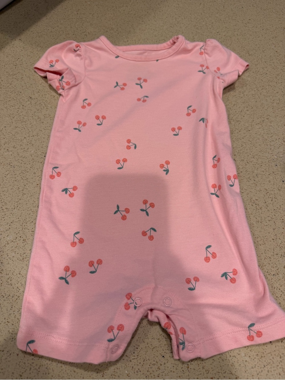 Pink Cherry Print Short-Sleeve One-Piece Footie for Kids